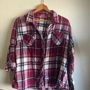 BTC Plaid Button-Up Shirt in Burgundy and Navy